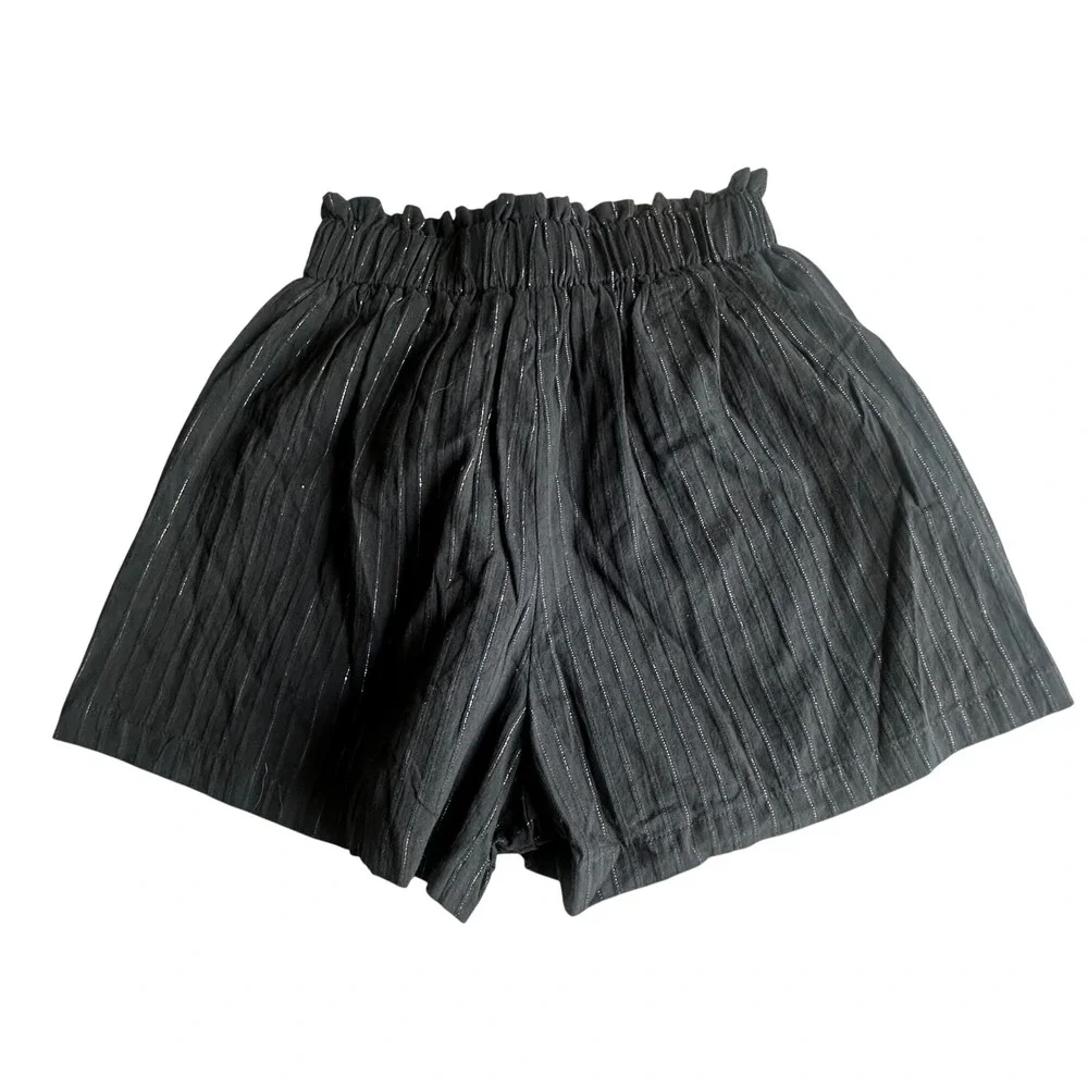 Charlie Holiday Madonna Shorts Black Lurex Pinstripe Paperbag Waist Size 2 NEW